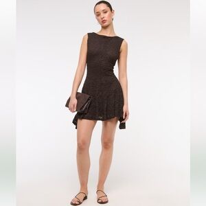 Abercrombie Slash Lace Mini Dress in Coffee - Medium